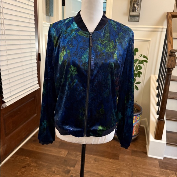T Tahari Jackets & Blazers - TAHARI NWT Floral Velvet Bomber Jacket with Silk Lining and Chain Zipper